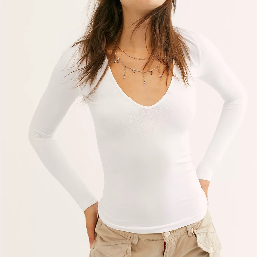 Free People Seamless Solid Deep V - White M/L